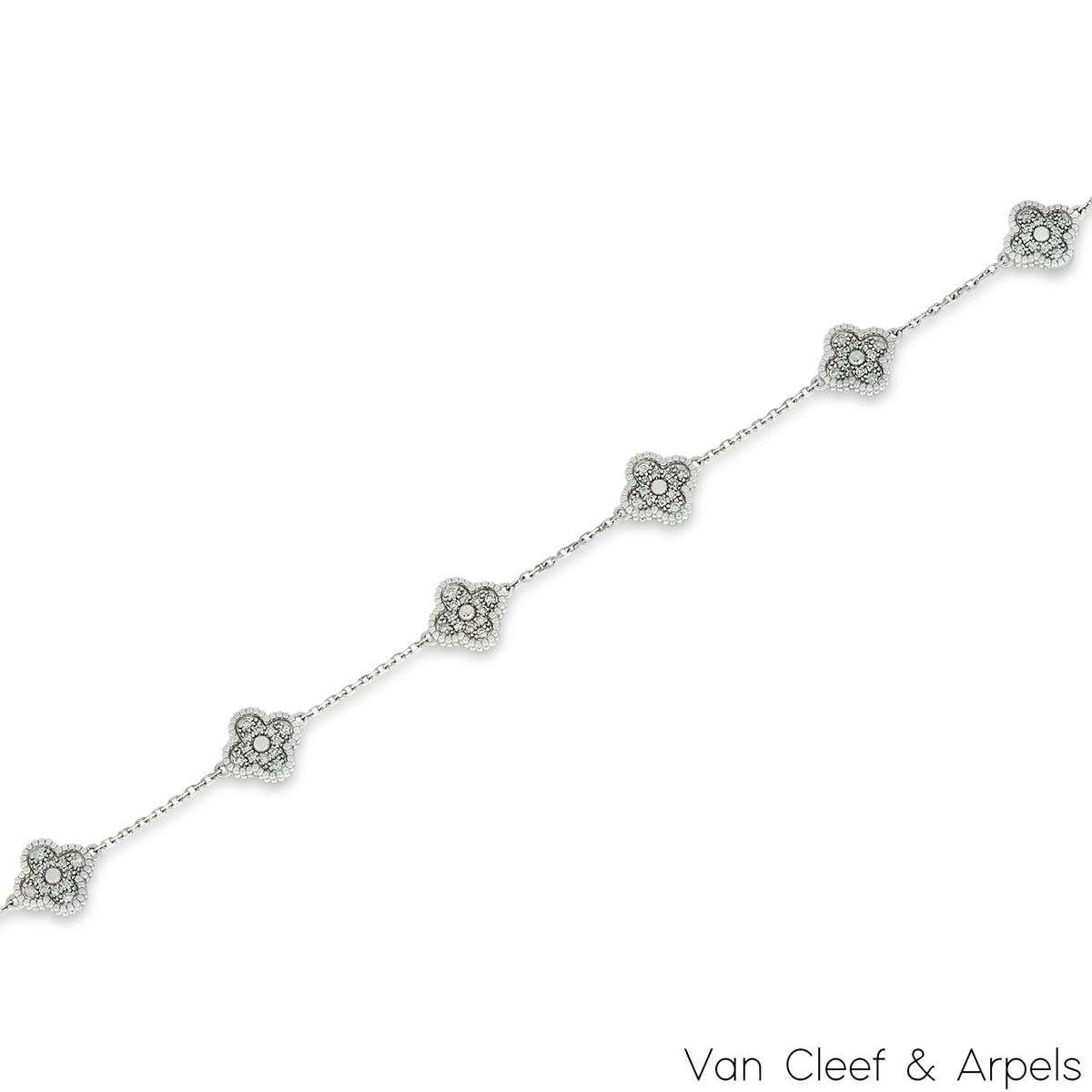 Van Cleef & Arpels White Gold Diamond Sweet Alhambra 5 Motif Bracelet VCARO85700